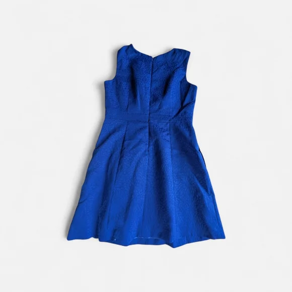 Tahari Arthur S. Levine Sleeveless, Blue Sheath Dress, Gold Buckle Pockets - Picture 2 of 12